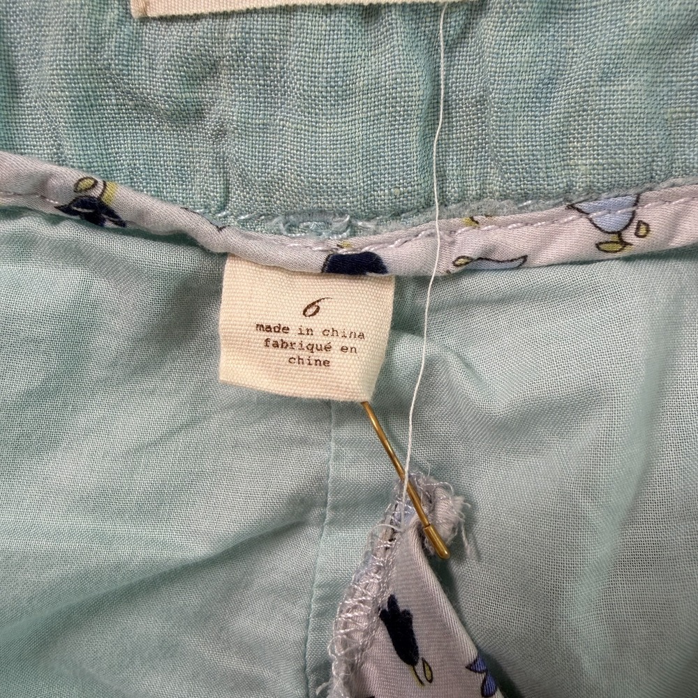 Cidra Anthropologie Women Linen Cropped Pants Sz 6 Mint Green Tie Hem Capri Boho - Picture 5 of 8